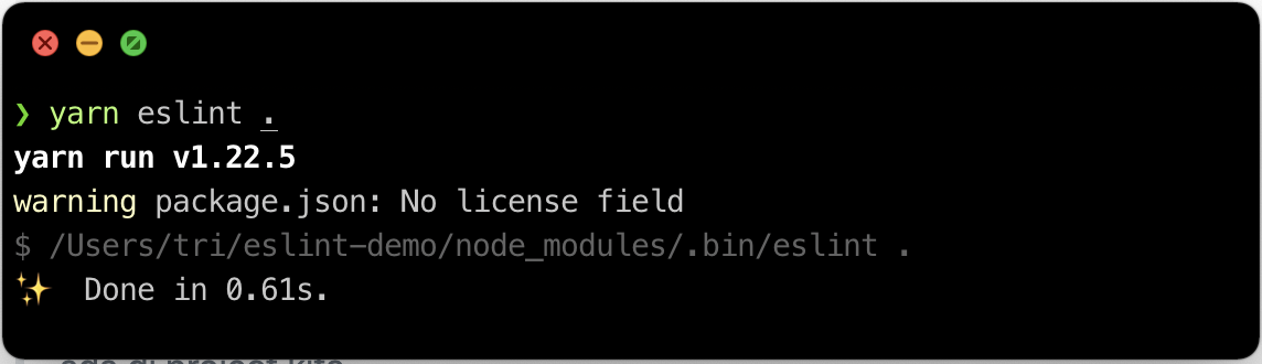 Bersih. Tidak ada laporan dari Eslint