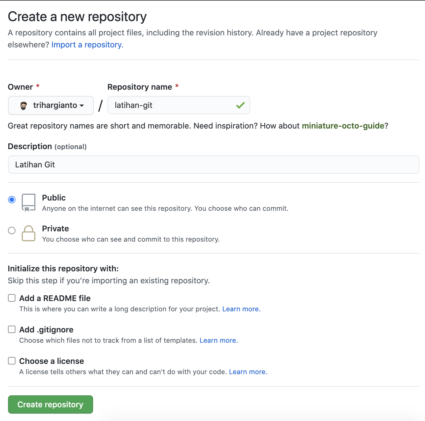 Form buat Repository baru