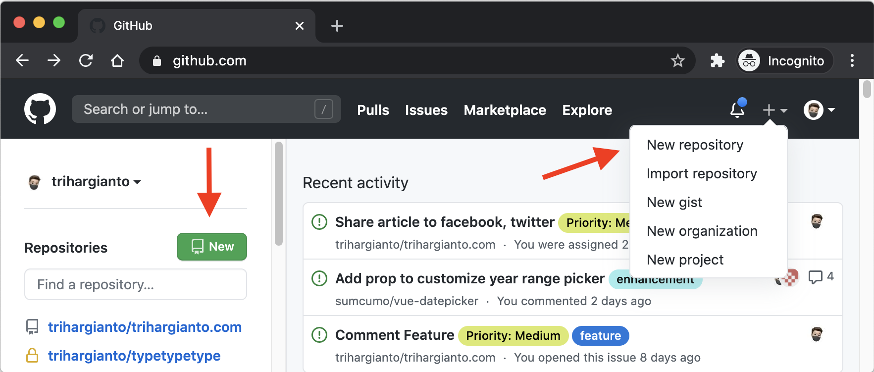 Buat Repository baru via homepage