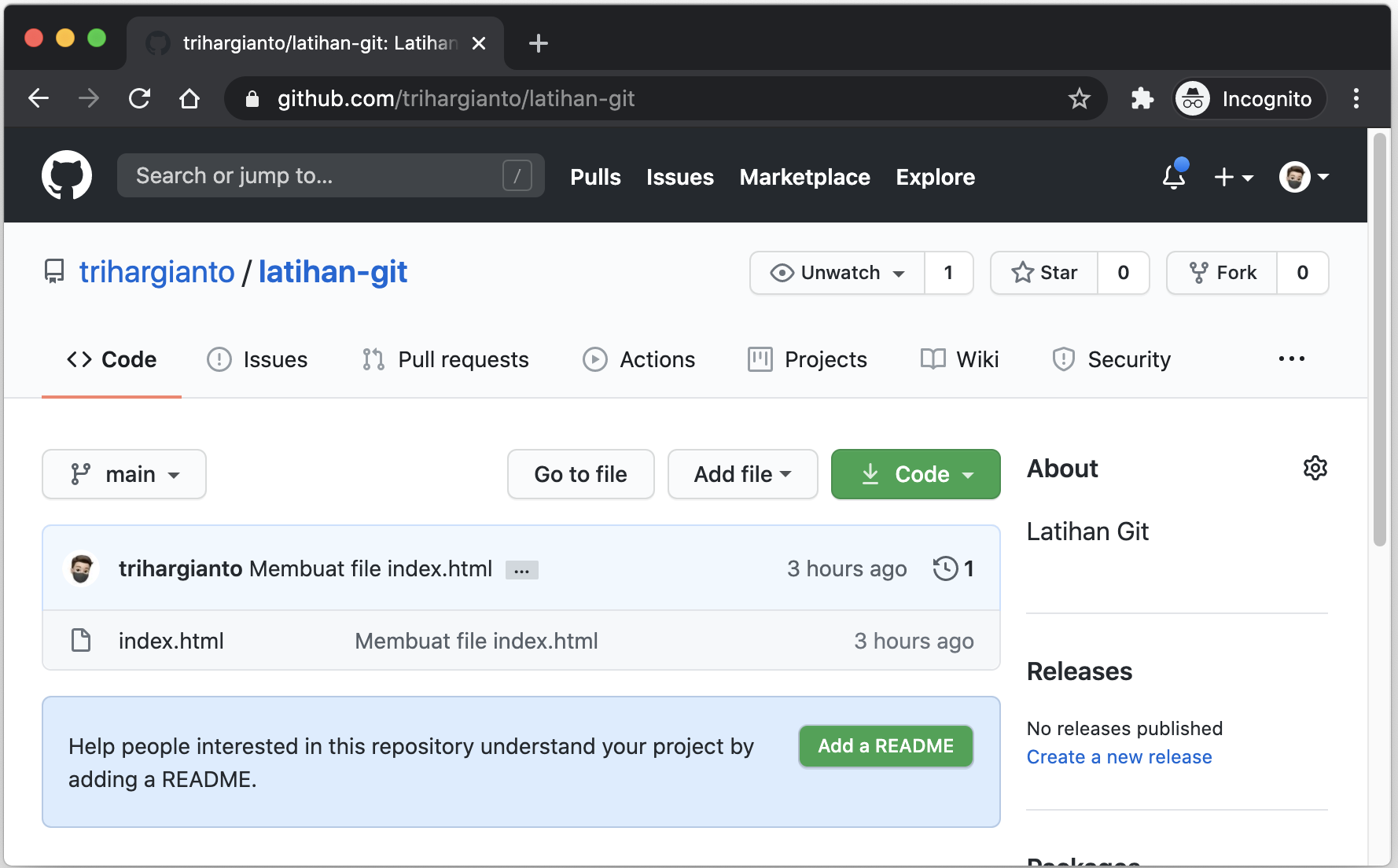 Tampilan Repository di Github