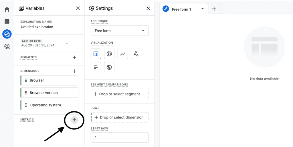 Open the metrics menu