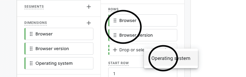 Select the dimensions for the report